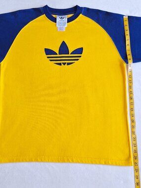 Adidas Vintage Yellow and Blue Trefoil Logo Jersey-1997 -Excellent